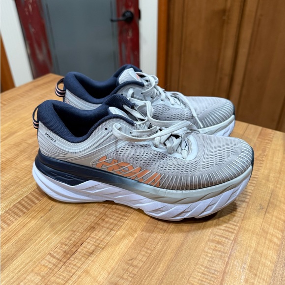 Hoka Gray and Navy Running Shoes with Orange Detail - Picture 2 of 7